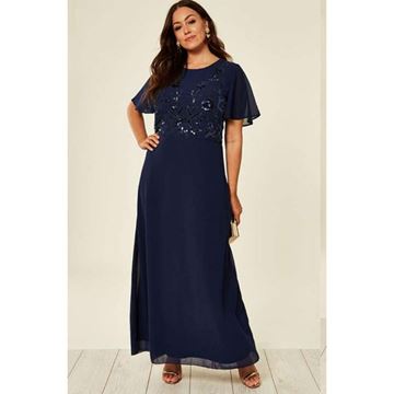 Immagine di LONG NAVY DRESS WITH SEQUENCE ON BODICE